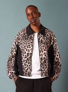SUMWON Harrington Windbreaker Animal Print Pattern Bomber Style Jacket Fall Spring Outerwear Classic Zip Up Street Fashion Statement - Multicolor - View 3