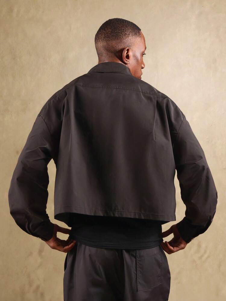 Zip Through Work Shirt With Chest Pocket And Collar