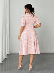 Elenzga 大码女式优雅浪漫V领短袖迷你连衣裙