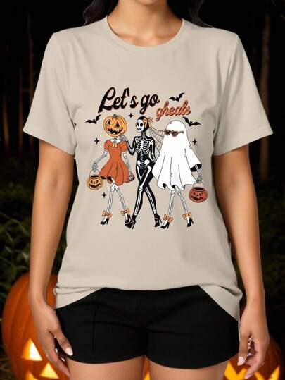 Glamance Lemon Design Camiseta de manga corta con cuello redondo y estampado de calabaza, camisa de verano de Halloween, camisas de Halloween lindas para mujeres, blusas de Halloween, ropa de mujer de otoño, camisetas gráficas de mujer, camisas de otoño para mujeres, atuendos de vuelta a la escuela para maestras, adecuado para salir