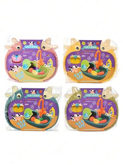 1PC Mini Play Kitchen Sink Toy With Electronic Dishwasher Sound Light Pretend Play Utensils Cutting Food Accessories For Toddlers Kids Boys Girls Bathroom Pool Outdoor Indoor Role Play Educational Toys Christmas Birthday Gift (Self Provided Battery Required)