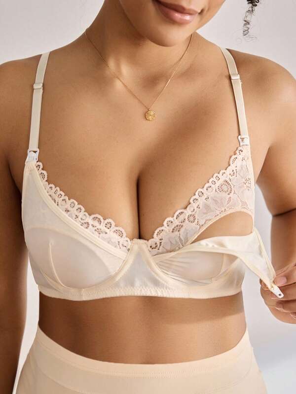 BloomMama Maternity Comfy Contrast Lace Solid Color Nursing Sexy Bra