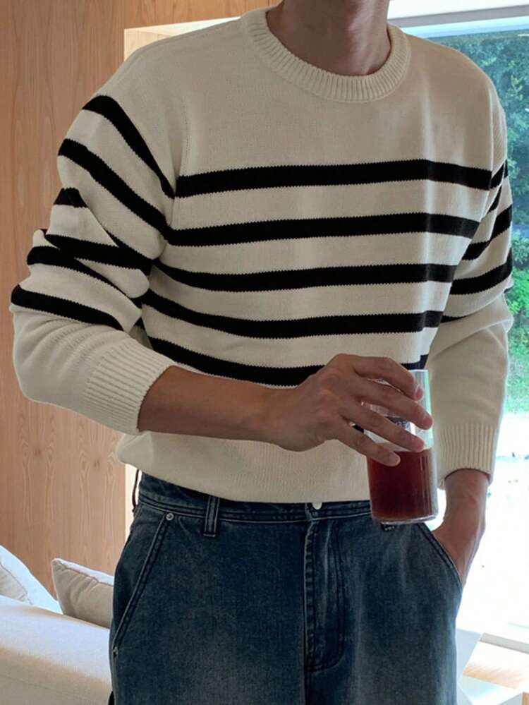 Men's Casual Multicolor Striped Knitted Sweater, Autumn/Winter