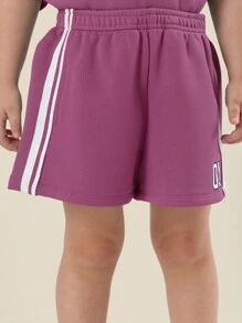 SUMWON Future Icon 女童运动休闲两件套宽松上衣抽绳短裤运动服套装夏季春季休闲周末装 - 紫色 - 查看 6