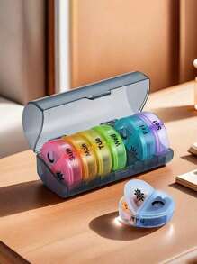 圆形迷你旅行防潮14格医药盒便携可拆卸防尘一周七天药品盒打包盒 - 彩色 - 查看 19