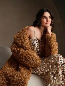 Anewsta Oversized Faux Fur Coat, High-End Elegant Design - Brown - View 4