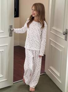 Hapijoa 青少年女孩休闲家居服睡衣，秋季 - 白色 - 查看 7