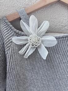 Franclia Women's Elegant, Youthful, Fashionable, Slim-Fit Asymmetrical Neck Flare Sleeve 3D Floral Knit Sweater, Autumn/Winter Knit Pullover Fall