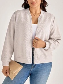 Comfylo Jaqueta Casual de Moda para Ir e Vir, Cor Sólida Texturizada, Tamanho Plus, Roupa de Outono para Mulheres, Estilo Old Money - Caqui - Visão 3