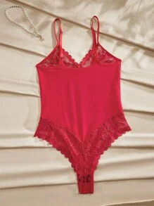 Charlaine Body sin espalda con encaje floral y transparente inalámbrico, sexy, para uso diario, color rojo - Rojo - Ver 7