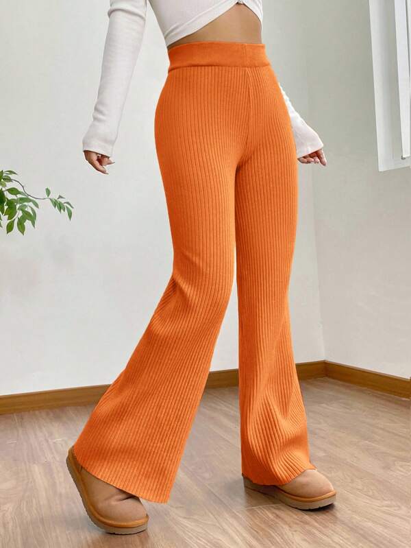 EURMUSE High Waist Flare Leg Khaki Knit Pants,Burgundy Trousers