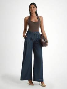 Women's Casual Vacation Wide Leg Flare Jeans - Dark Wash - View 1