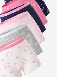 6 piezas de calzoncillos tipo bóxer de algodón con estampado de leopardo, corazón, lazo y estrella para niñas preadolescentes, moda de regreso a la escuela - Multicolor - Ver 3