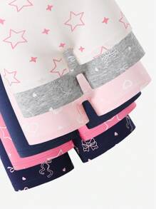 6 piezas de calzoncillos tipo bóxer de algodón con estampado de leopardo, corazón, lazo y estrella para niñas preadolescentes, moda de regreso a la escuela - Multicolor - Ver 5