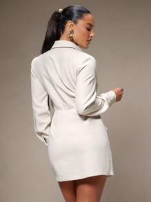Silquee 高级女式纯色长袖不对称下摆优雅迷你连衣裙，白色西装外套女式套装白色西装外套白色裙子套装裙子套装，工作/办公室，商务休闲女装，女士办公室服装，女士工作服装 - 白色 - 查看 2