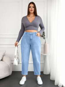 EURMUSE Quần Jeans Mẹ Cỡ Lớn 100% Cotton Giặt Nước - Rửa nhẹ - Xem 3