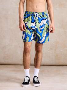 Surfspeed Pantalones cortos de playa casuales con estampado de plantas para hombres, verano