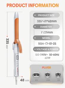 SHEGLAM HAIR It-Curl 捲髮棒，捲髮棒，捲髮器，25 毫米捲髮棒，LED 顯示器和 5 種溫度設置，快速預熱，無需等待，護髮不損傷頭髮，防卡頭髮設計，自動關閉適合所有髮質 - 英國插頭 生日 禮物 粉紅色的 氛圍 化妝品 派對 海灘 旅行 露營 學校 校園 節慶 玫瑰 展示 女孩 魅力 最好的 婦女節 愛自己 春天 護髮 - 英規插(220-240V) - 查看 12