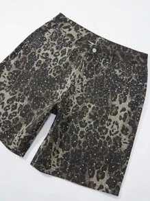 ROMWE MEN Street Life Spring/Summer Casual Leopard Men'S Loose Fit Pocket Leopard Print Denim Shorts - Multicolor - View 4