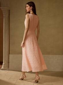 MOTF PREMIUM 女士优雅中长款提花连衣裙（不含腰带） - 粉色 - 查看 3