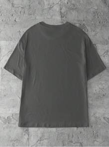 INAWLY Plus Size Women's Letter & Mountain Print Round Neck Short Sleeve Casual T-Shirt Graphic Tees Women Tops - Dark Grey - View 2