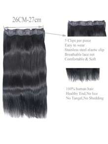 1 件直发夹式接发天然黑色处女真人发顶发片夹式接发纬纱接发夹式接发 - Natural Black - 查看 5