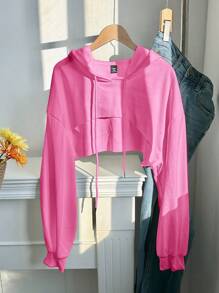 Comfortcana 大码紫红色针织短款连帽运动衫