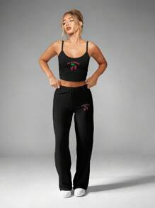 Missguided x Playboy 圣诞吊带露脐上衣和阔腿裤睡衣套装 - 黑色 - 查看 6