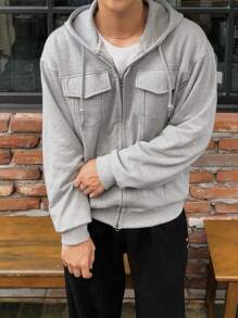 DAZY Men's Grey Jacket With Large Pockets And Open Front Design, Autumn - Grey - View 4