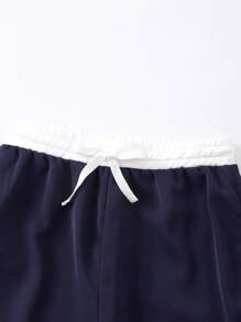 Spodnie dla dziewcząt w wieku nastoletnim, luźne, szerokie, w stylu ulicznym, sportowe, w kontrastowym kolorze, z kokardką i ściągaczem w pasie