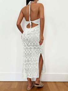 SHEIN Tall Cover-Up Dress With Hole, Slit, Halter Neck, - White - View 6