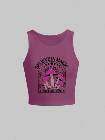 Fairycore Camiseta de tirantes casual de mujer con estampado de setas y cuello redondo