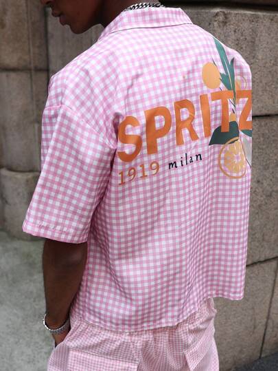 Street Life قميص كاجوال رجالي مطبوع عليه حرف، أكمام قصيرة، رسمي