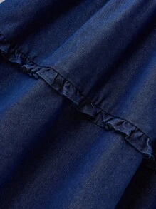 Ontre Tween Girl Floral Print Ruffle Hem & Sleeve Casual Dress - Medium Wash - View 4