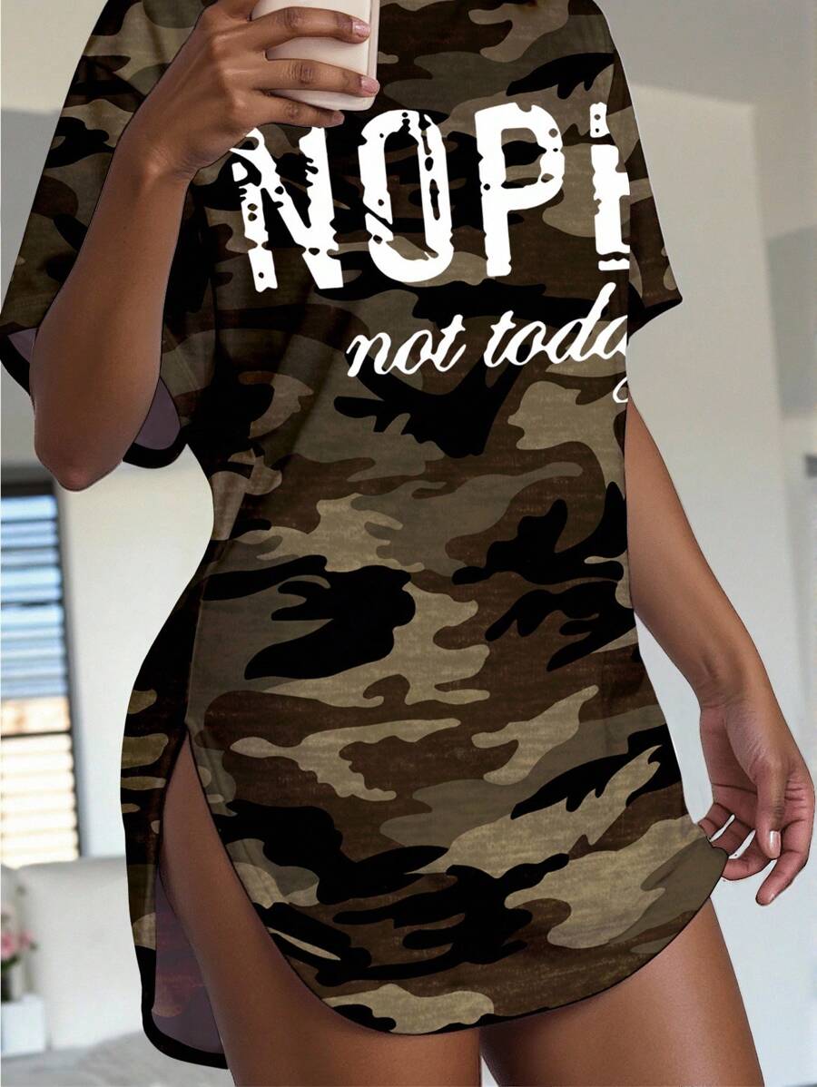 Maweii Plus Size Women's Casual Loose Fit Crew Neck Camouflage Print T-Shirt Top, Summer - Multicolor - View 1