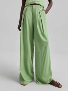 Ontre Women's 2025 New Autumn Fashion 2000s Retro Style Countryside Outfit, Office Lady Business Casual Suit With Sleeveless Jacket & Pants For Dates, Outings, Parties, Airports - Green - View 6