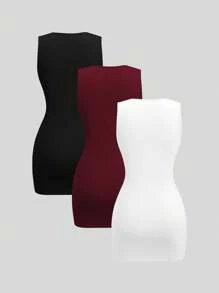 Sweetra 3件套女士休闲百搭舒适修身连衣裙套装 - 彩色 - 查看 2