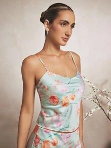 L'Amorae Summer Sexy Floral Print Lace-Up Backless Camisole - Multicolor - View 2