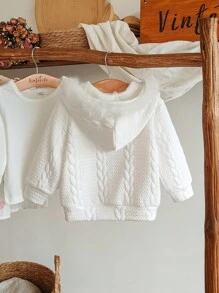 SHEIN Cardigan casual cu fermoar pentru bebeluși, cu guler de blană, mânecă lungă, jacquard alb, confortabil și la modă, toamnă/iarnă - alb - Vizualizare 2