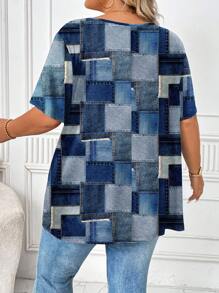 SHEIN CURVE+ Casual Minimalist Allover Print Plus Size T-Shirt Suitable For Going Out