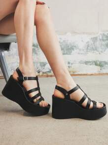 Sugerpunk 女式黑色厚底坡跟休闲凉鞋 - 黑色 - 查看 5