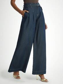 Women's Casual Vacation Wide Leg Flare Jeans - Dark Wash - View 3