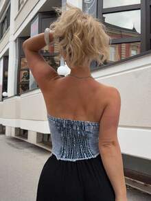 Jeta Ari 毛邊前紐扣抹胸牛仔上衣 - 淺色水洗藍 - 查看 2