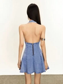 Rina Fox 休闲优雅女式牛仔连衣裙 - 藍色 - 查看 2