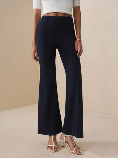 BizChic 2025 秋冬新款优雅浪漫都市职业通勤商务休闲办公装，适合婚礼宾客、派对、音乐会、早午餐、机场、日常时尚，不对称剪裁前中条纹设计女式喇叭裤，适合万圣节、圣诞节