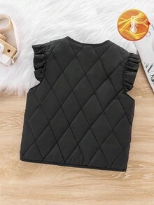 Genkimix Kids Kleine Mädchen Baumwoll-Wattierte Weste, Neuer Winterstil, Diamantmuster, Aufgeblähte Ärmel, Modisch & Süß, Baumwoll-Wattierte Weste für Baby Mädchen, Vielseitige Oberbekleidung - Schwarz - Übersicht 2