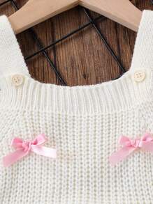 SHEIN Baby Mädchen Süßer Schleifendekor Gestrickter Lässig Pullover, Süßer und Lässiger Stil, Beige Klassischer Schleifendekor, Weich und Bequem für Frühling, Herbst und Winter, Geeignet für Alltägliche Szenarien, Geeignet für Reiseszenarien