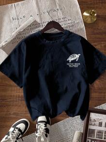 TaskSense Women's Loose Fit Round Neck Short Sleeve Letter Graphic T-Shirt