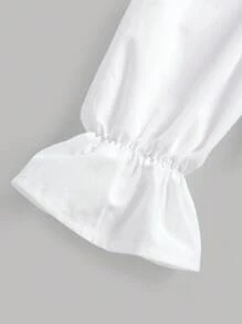 Girlism 2 件套青少年女孩梭织领泡泡袖衬衫和吊带裙，含领带，返校季 - 黑與白 - 查看 5