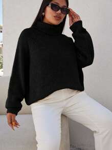 EURMUSE Minimalistyczny, swobodny sweter w jednolitym kolorze, luźny krój, golf z obniżonymi ramionami, plus size